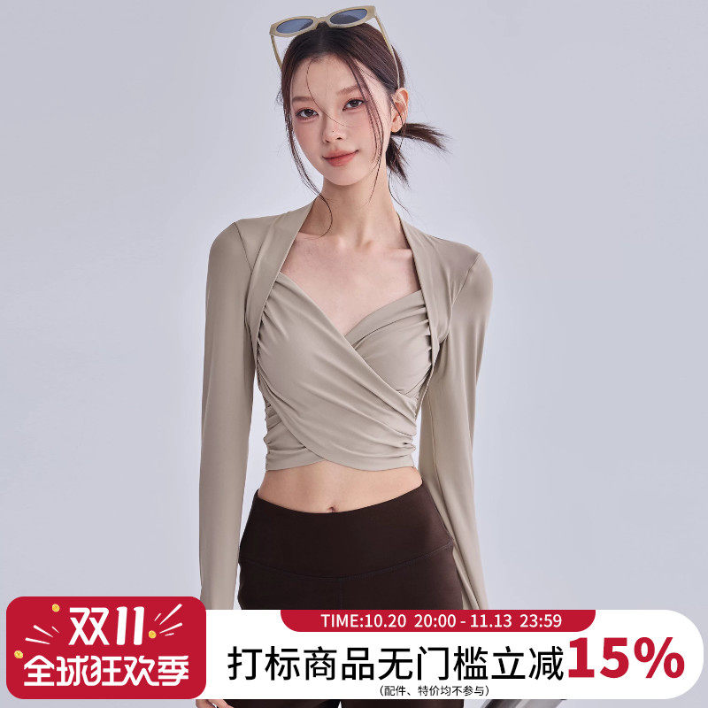 带胸垫瑜伽服女紧身显瘦健身跑步运动长袖高级普拉提训练上衣秋季