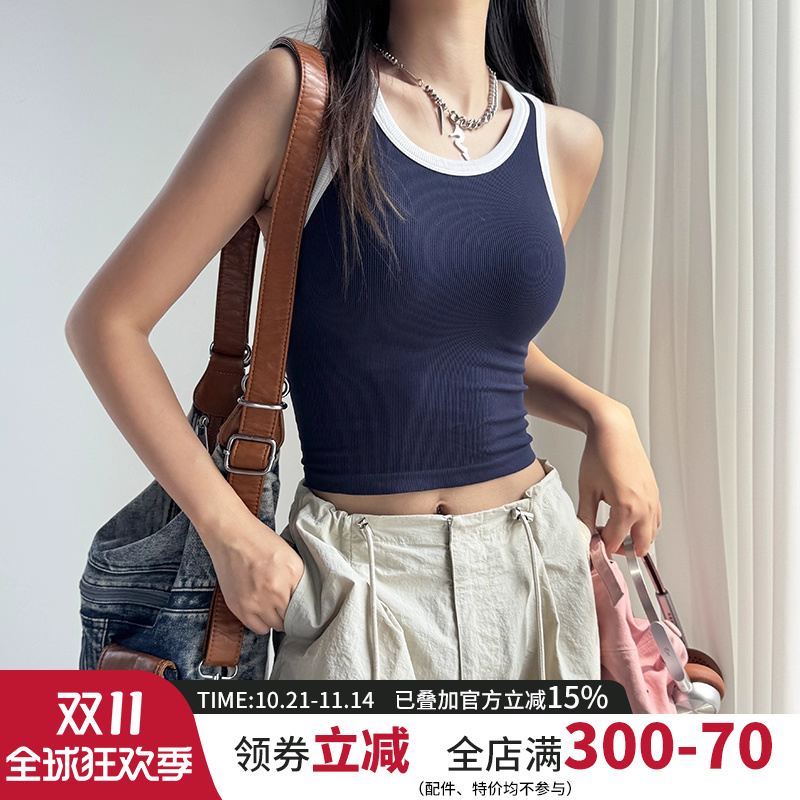 撞色一体式运动内衣女外穿瑜伽背心无袖跑步防震专业训练健身上衣