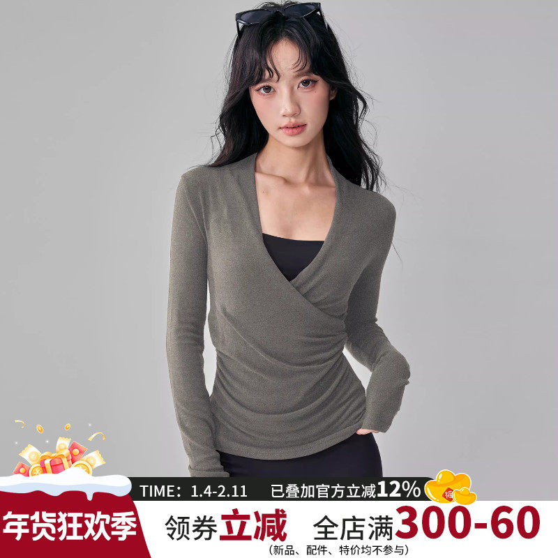 交叉V领瑜伽服高弹显瘦运动长袖女普拉提跑步修身叠穿健身上衣新,运动/瑜伽/健身/球迷用品,瑜伽t恤,淘宝优惠券,粉丝福利购,淘宝优惠卷