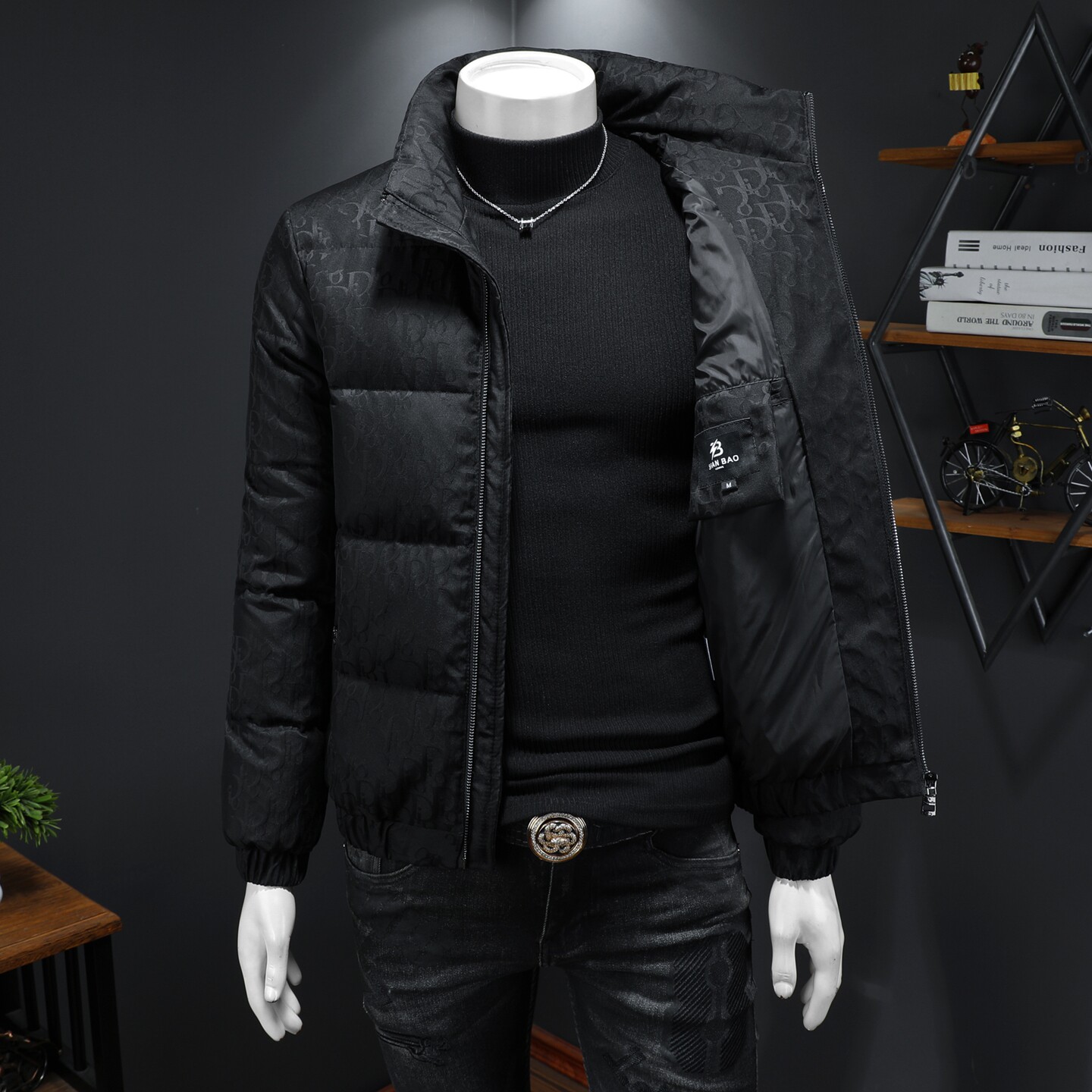 2025冬季新款90%白鸭绒立领提花羽绒服钱塘6011-6639P325假模,男装羽绒服,钱塘6011