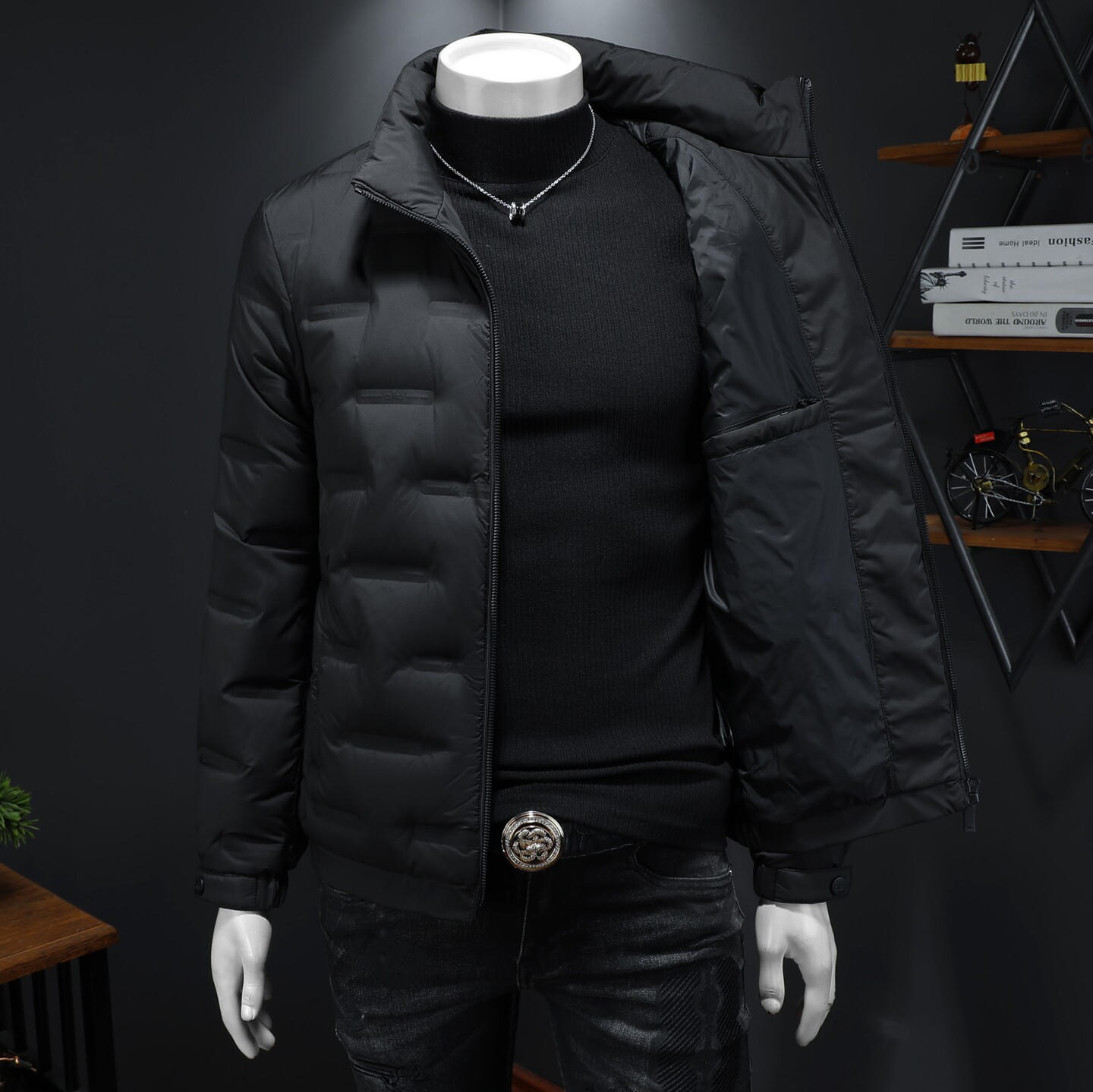 2025冬季新款90%白鸭绒翻领暗花羽绒服钱塘6011-6966P240假模,男装羽绒服,钱塘6011