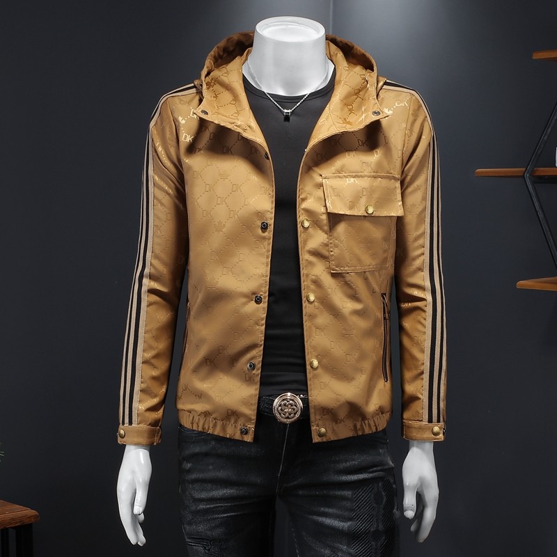 2025新款提花连帽休闲夹克钱塘60116201P185卡其色假模，男装夹克，钱塘6011