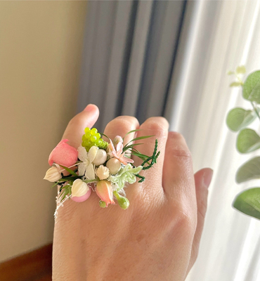 永生花戒指原创仿真植物戒指草坪婚礼婚戒对戒求婚新娘戒指花diy