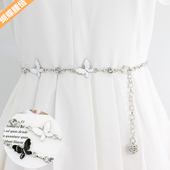 银色金属小腰链女装 饰配连衣裙子衬衫 珍珠流苏香风链条汉服腰带细