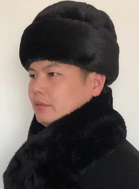 中老年男仿貂毛护耳保暖王爷帽