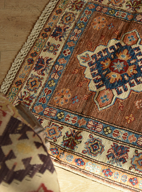 angolino 全羊毛手编kazak阿富汗轻奢细腻门垫玄关床侧边地毯垫