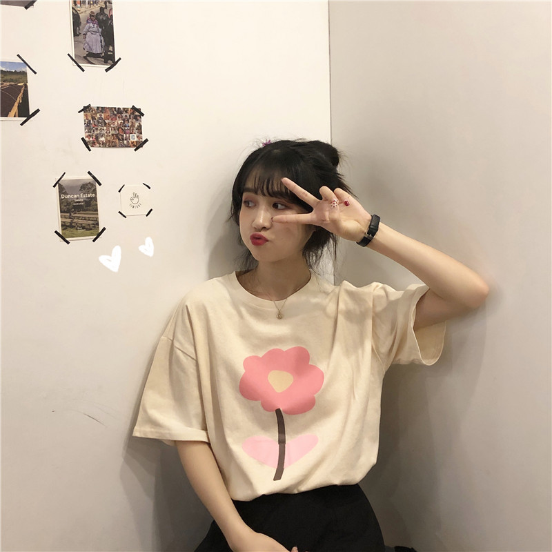 實拍 純色花朵短袖T