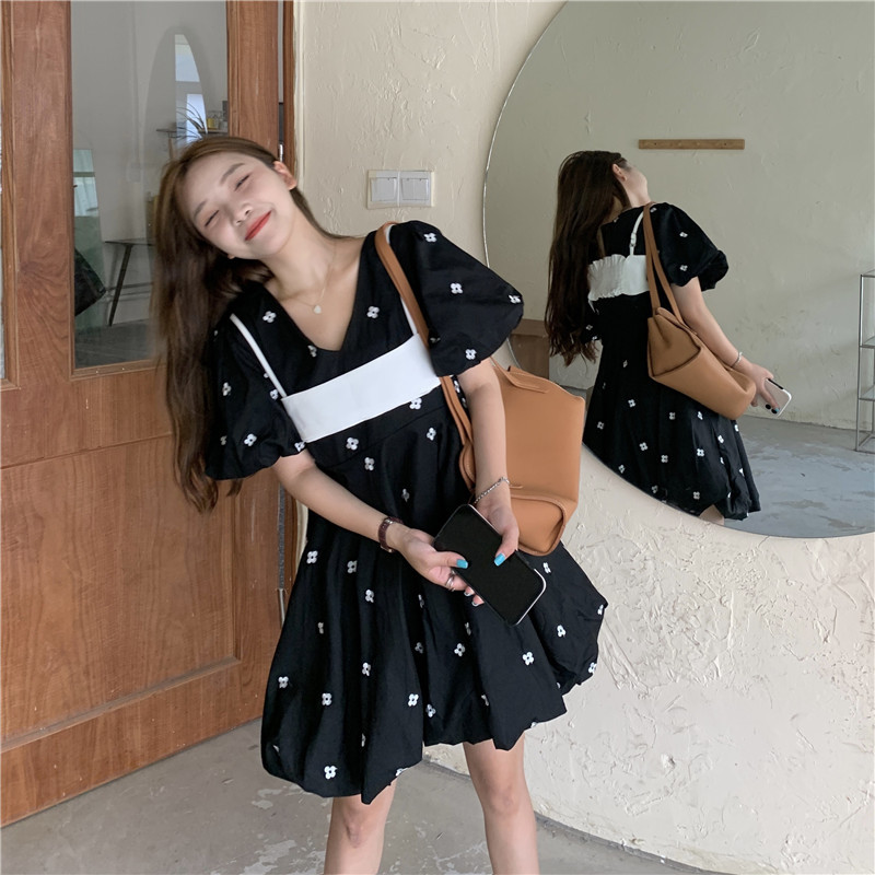 Real summer bubble sleeve dress