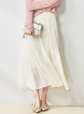 26流光半身裙流动珠光感丝质绸缎百褶大裙摆空气感A字裙25131