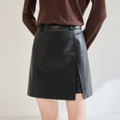 26春季 极简时髦百搭柔软质感半身PU皮裙显瘦高腰开衩A字短裙25552