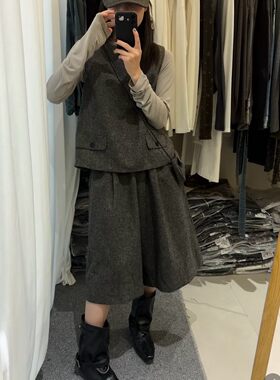 2026早秋新款女装灰色羊毛七分裤马甲两件套韩系配包包套装九米
