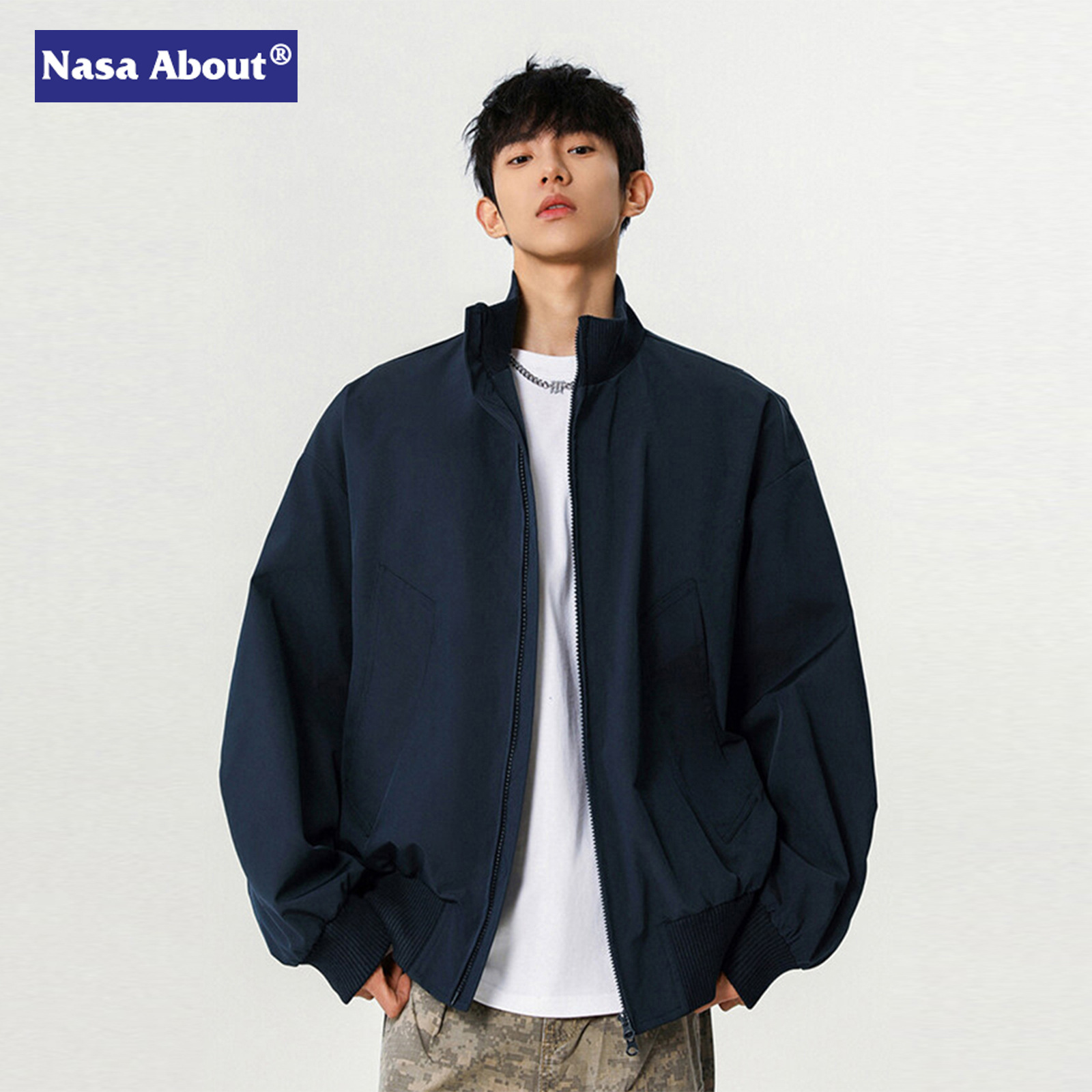 NASA高街短款潮流立领飞行夹克男春秋新款美式复古痞帅百搭棒球