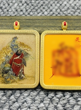 正品双面洒金纯手绘钟馗唐卡道牌护身符吊坠铜镀金噶乌盒