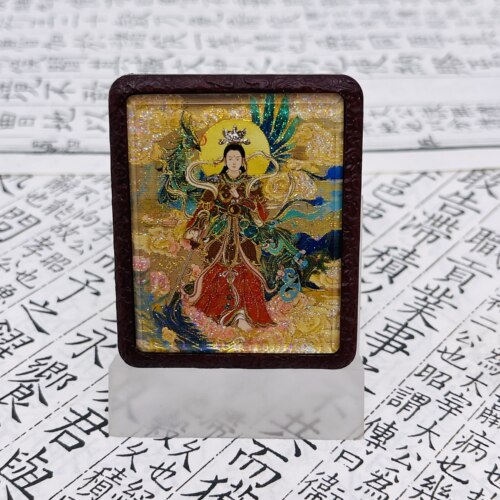 双面洒金手绘九天玄女+纯手绘讳字枣木唐卡道牌镶银南斗北斗