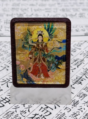 双面洒金手绘九天玄女+纯手绘玄鸟枣木唐卡道牌镶银南斗北斗