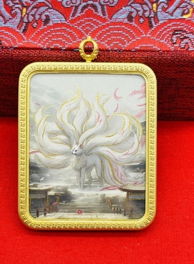 正品描金手绘本尊狐狸唐卡佛牌护身符吊坠牌铜镀金噶乌盒车挂饰品