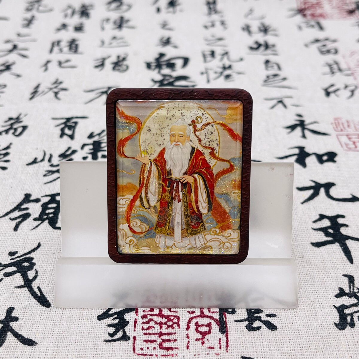 双面洒金手绘月老+纯手绘五雷枣木唐卡道牌吊坠镶银南斗北斗