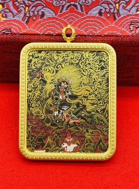 正品描金手绘吉祥天母唐卡佛牌护身符吊坠牌铜镀金噶乌盒车挂饰品