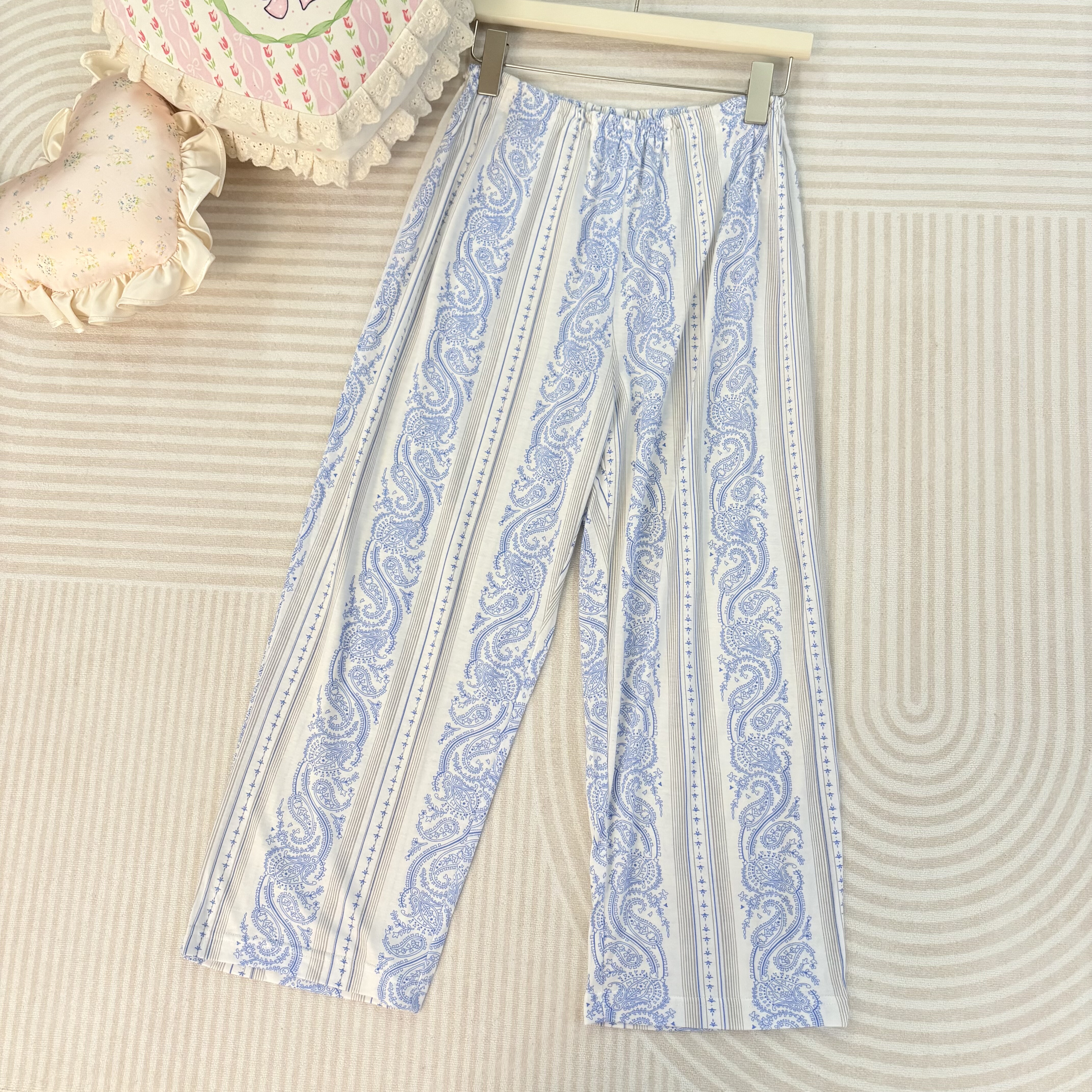 日本 Narue 天丝纯棉复古法式古典印花家居服八分裤睡裤单条裤子