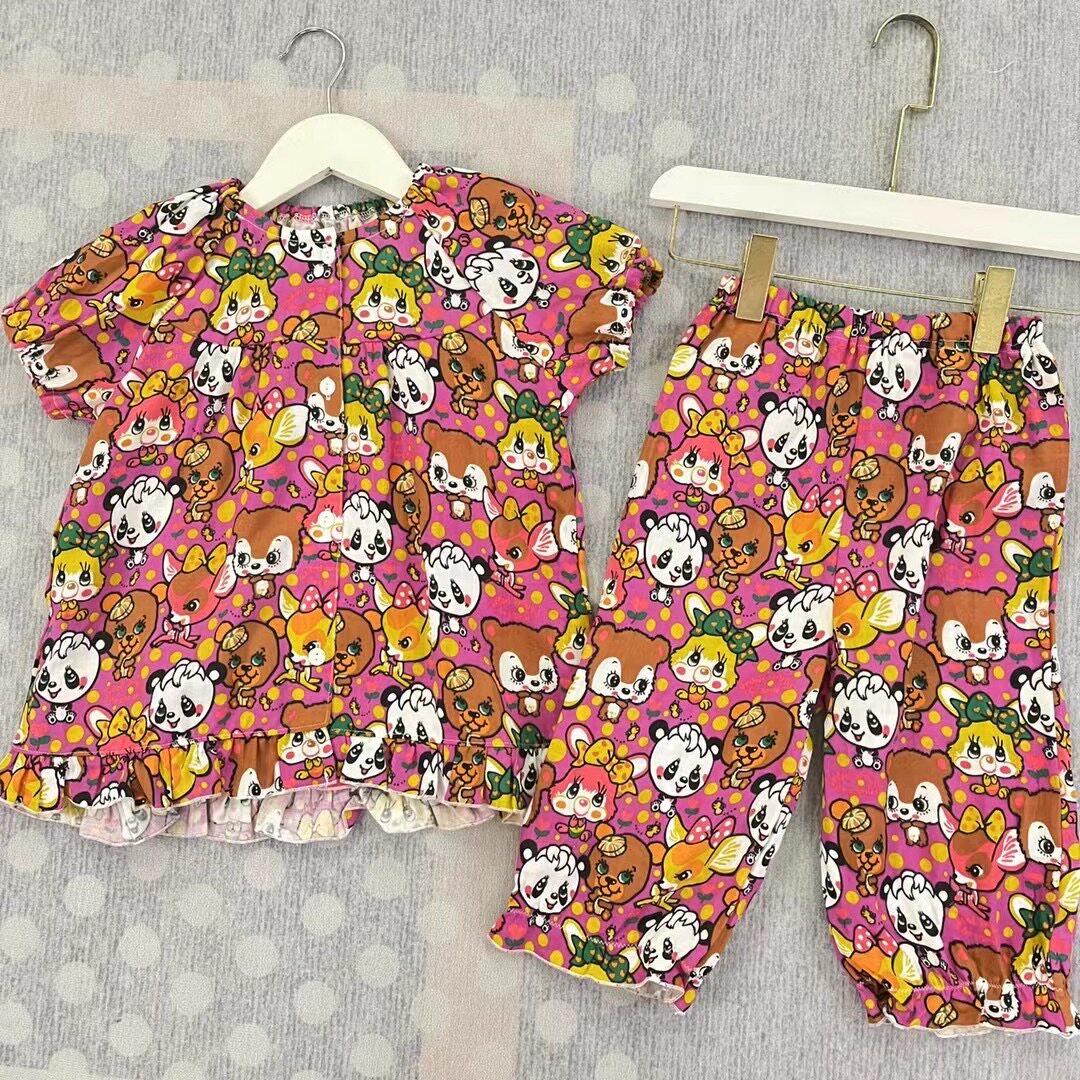 日本潮牌 grand ground 女童熊猫纯棉双层纱布短袖家居服睡衣套装