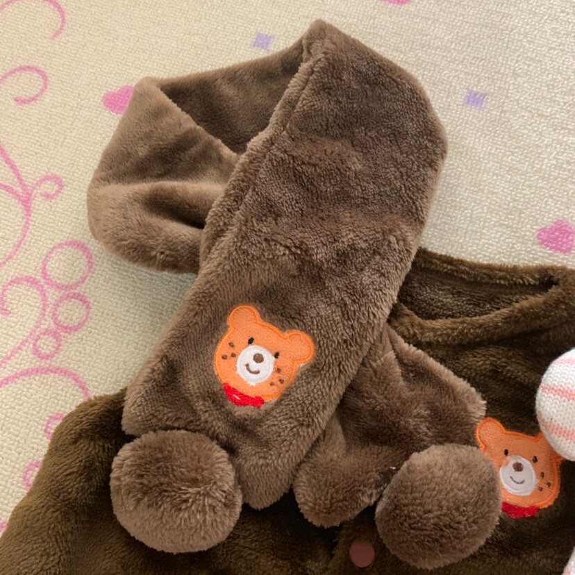 萌萌哒！日本 可爱miki小熊婴幼儿童宝宝毛绒球球围脖围巾