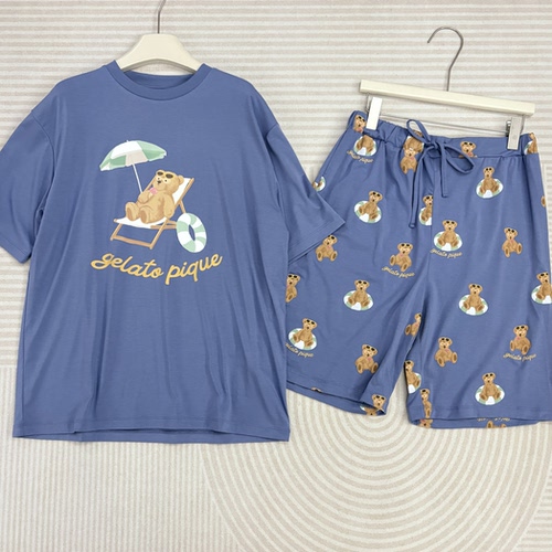 日本  gel*to pique 夏日小熊家居服男款短袖短裤冷感睡衣套装 gp