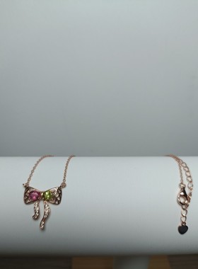 天然碧玺彩宝项链蝴蝶结锁骨女925纯银精工镶嵌简约时尚百搭促销