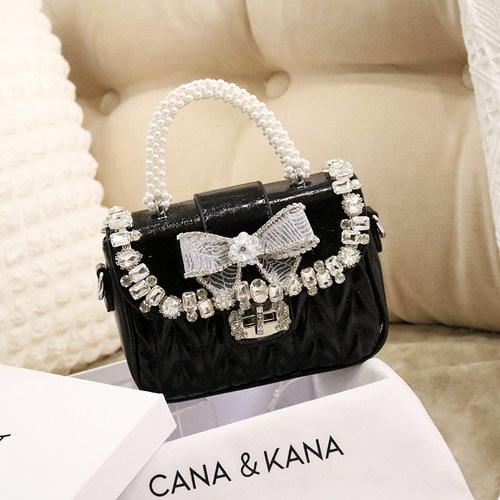 单肩斜挎包包褶皱镶钻珍珠手提