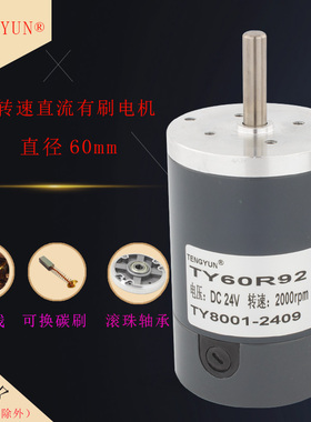 微型大功率大扭力高转速有刷可换碳刷永磁直流12V24V电机TY60R92