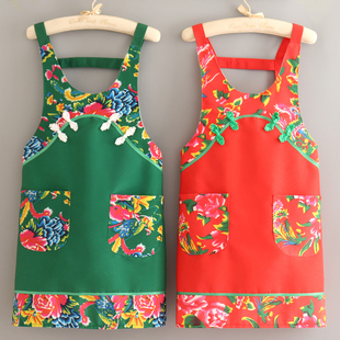 新款 饭店农家乐餐饮专用上班厨房定制印字 东北大红花围裙创意中式
