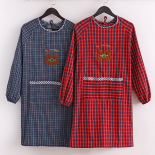 秋冬加厚围裙女布料粗布加肥加大男罩衣工作服长袖 防油定制印字