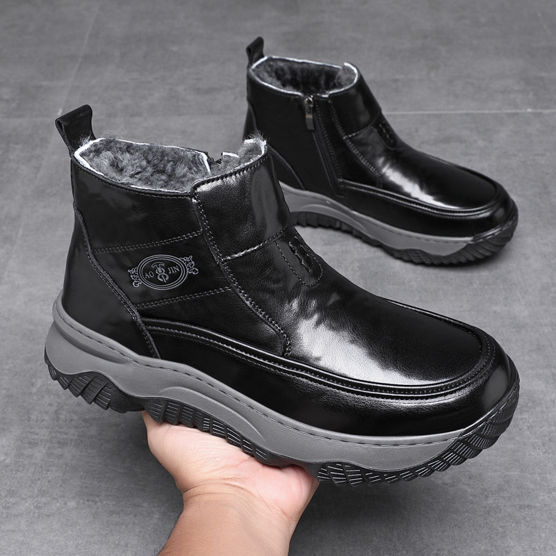男士棉鞋冬季2025新款加绒保暖防滑真皮羊毛皮毛一体男鞋防寒棉靴