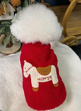 新年红色马甲宠物衣服秋冬新款小马年狗狗猫咪加厚加绒外套羊羔绒