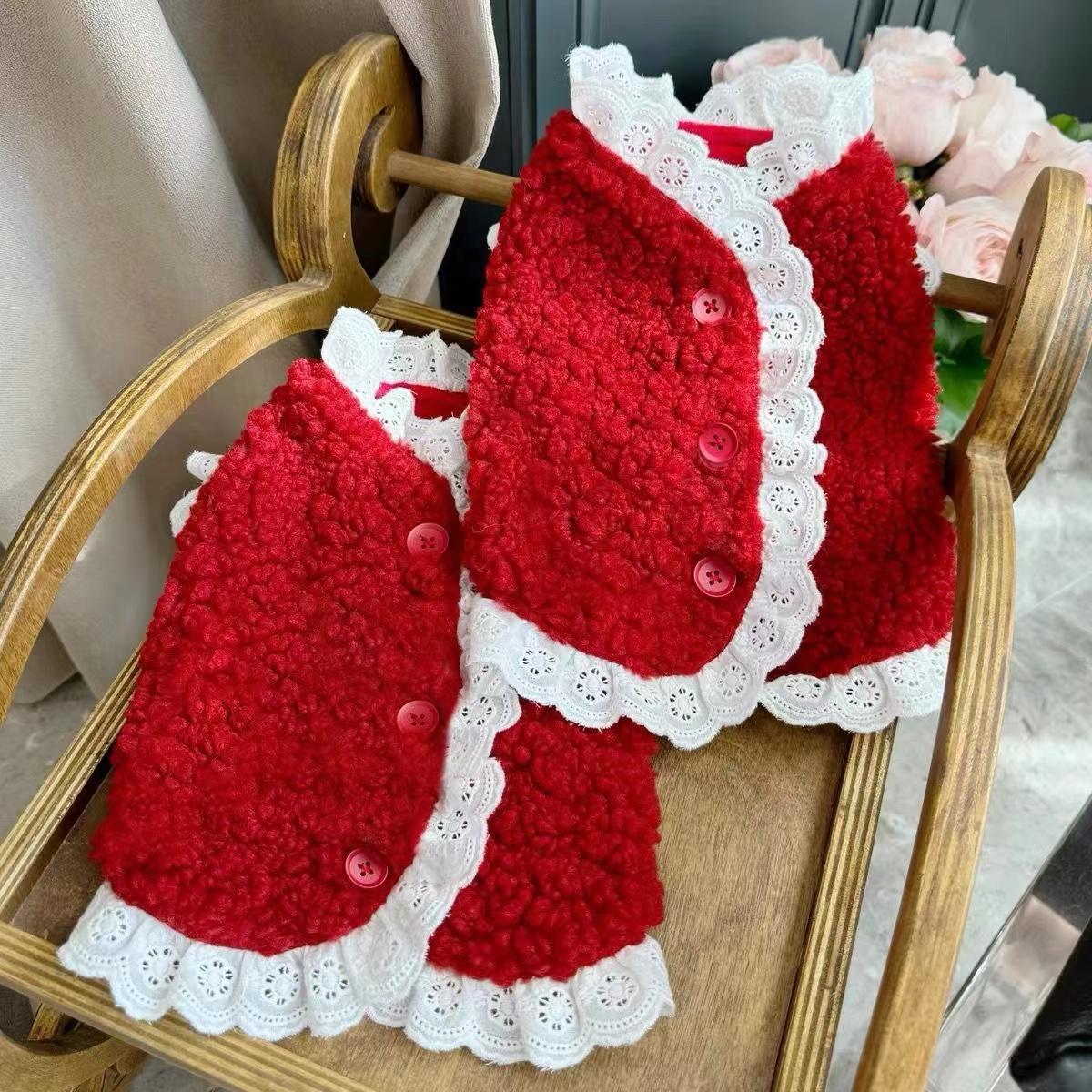 秋冬新款圣诞新年宠物衣服加绒马甲比熊雪纳瑞狗狗毛衣过年装外套