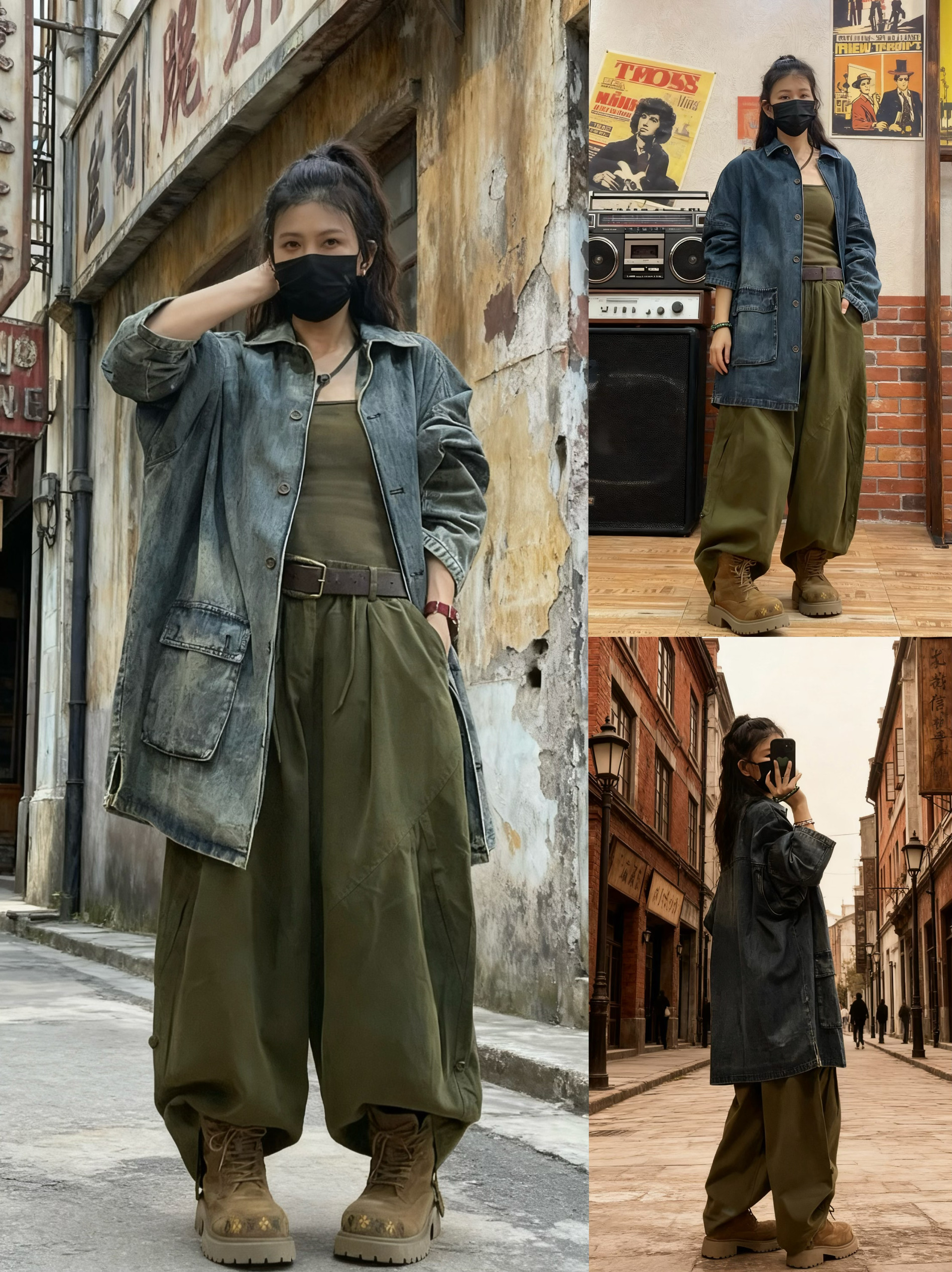 复古做旧工装牛仔外套女春秋新款宽松显瘦休闲个性中长款夹克上衣