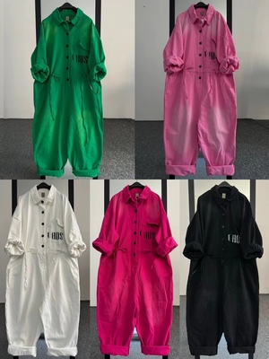 时尚洋气纯色牛仔连体裤女2024春季新款宽松大码显瘦休闲哈伦裤潮