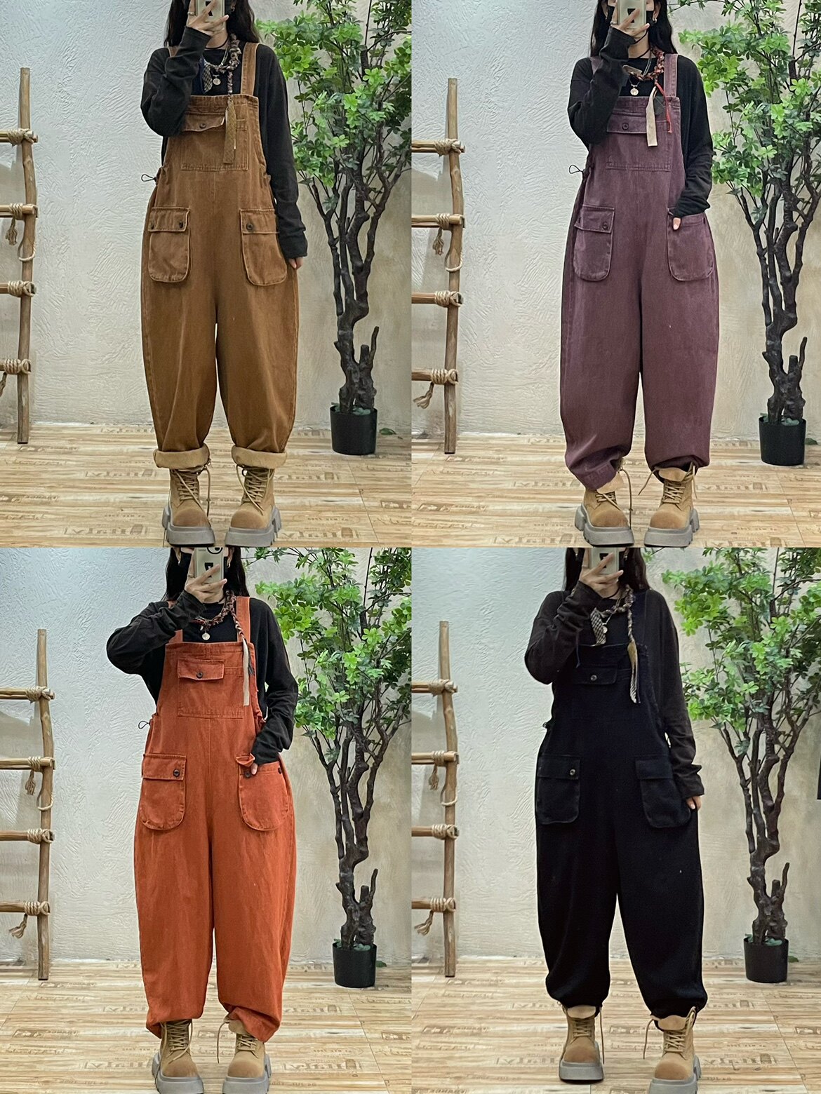 时尚减龄牛仔背带裤女2024秋季新款宽松显瘦做旧个性工装连体长裤