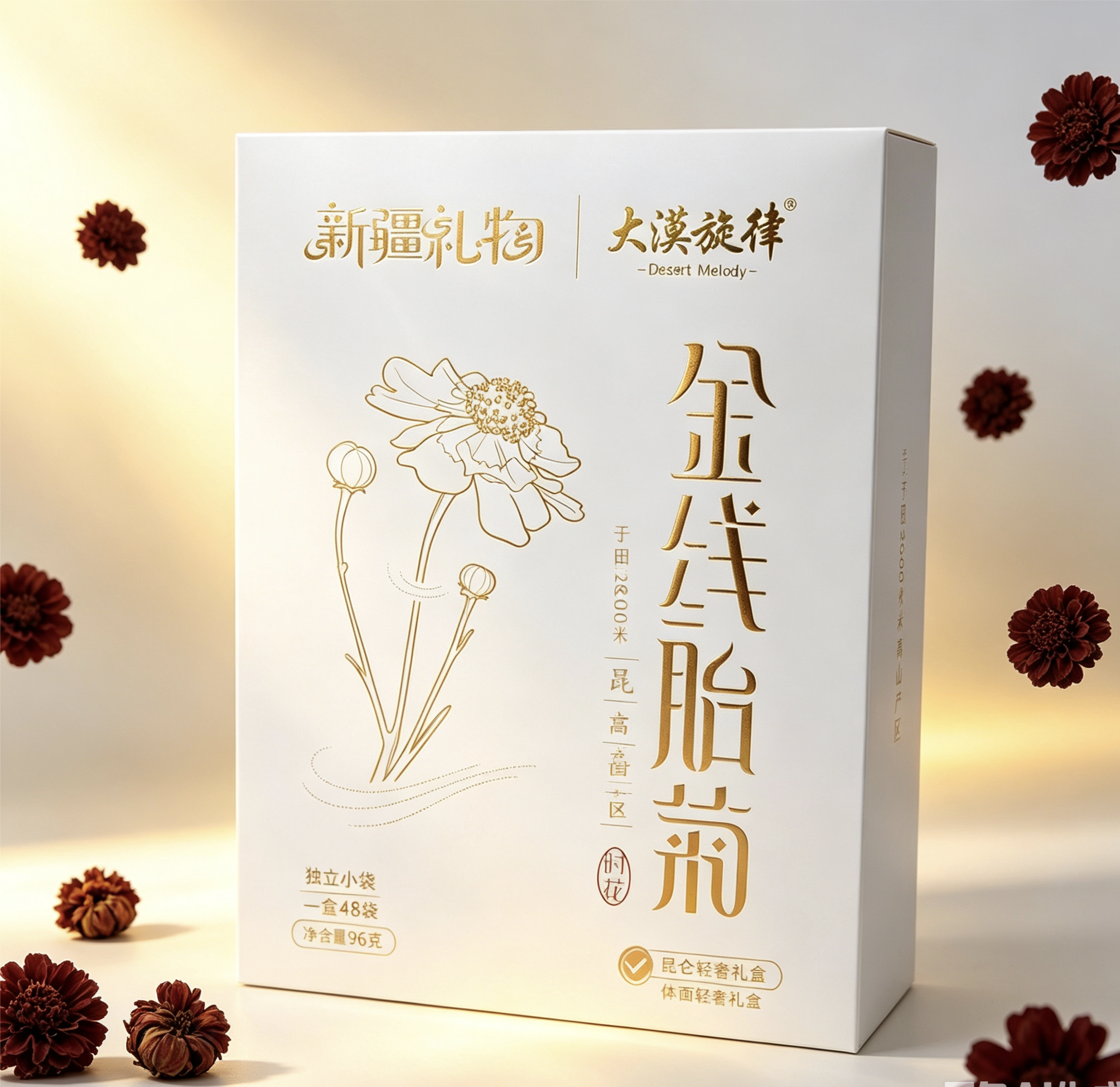 大漠旋律新疆和田昆仑雪菊金线胎菊精品礼盒包装96克（时花）￥图片