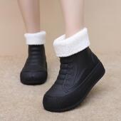 时尚 加绒保暖雨靴厨房胶鞋 雨鞋 女下雨天增高防水防滑厚底短筒水鞋