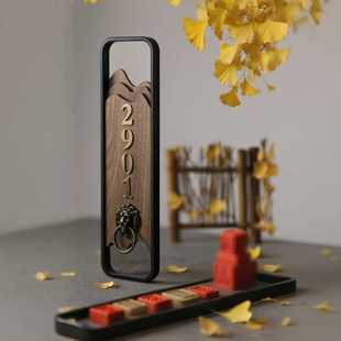 黄铜黑胡桃木质入户门牌号中古风装饰定制新中式创意家用挂牌乔迁