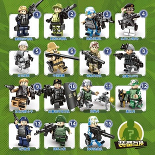 新品现货沃马积木盲盒学生奖励拼装玩具猜猜我是谁警察特种兵人仔