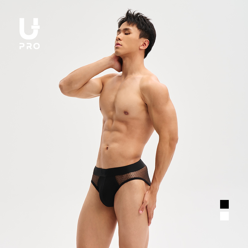 UPRO柚璞波点网纱黑白U凸性感男士三角内裤内衣后背透明