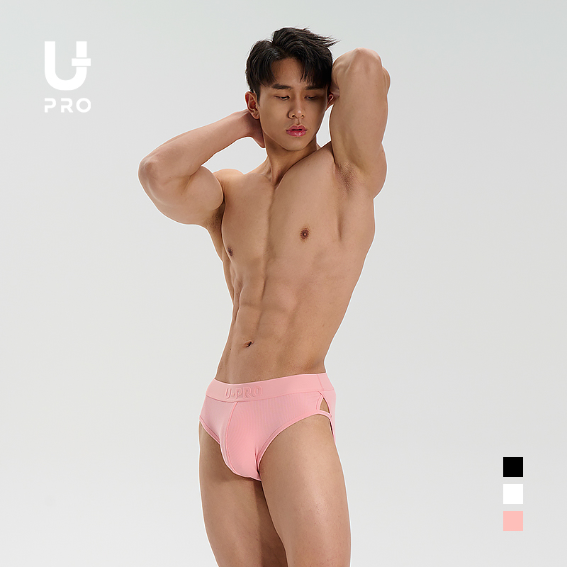 upro男士镂空螺纹粉色白色黑色时尚性感短裤三角内裤-封面