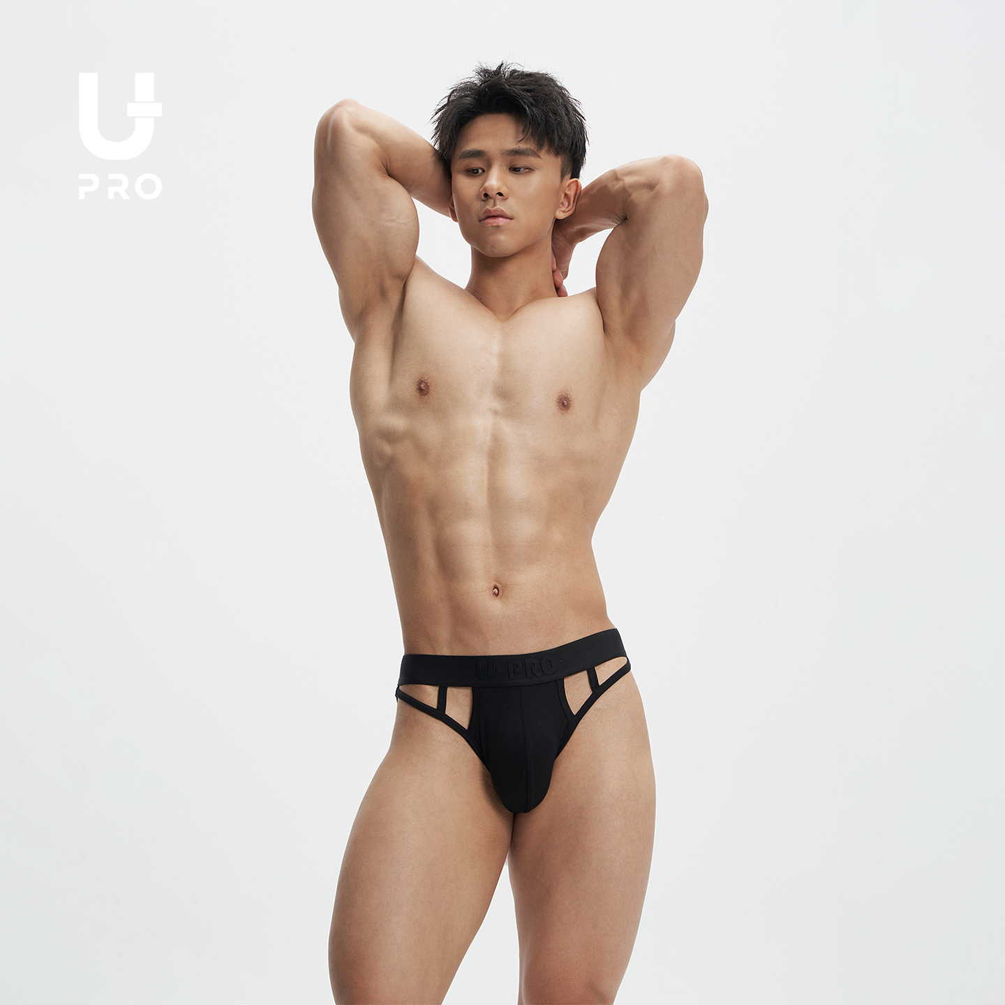 UPRO柚璞男士网纱镂空运动纯黑时尚性感三角内裤内衣