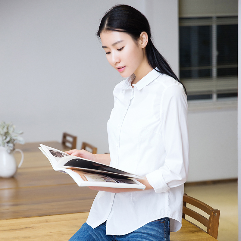 春款通勤百搭纯棉长袖衬衣OL白色