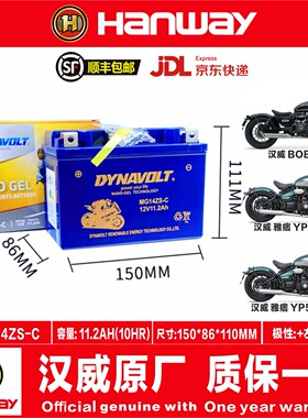 汉威HS125 Furlous250SC 250NK BOB400雅痞YP500B50雅痞YP520电瓶