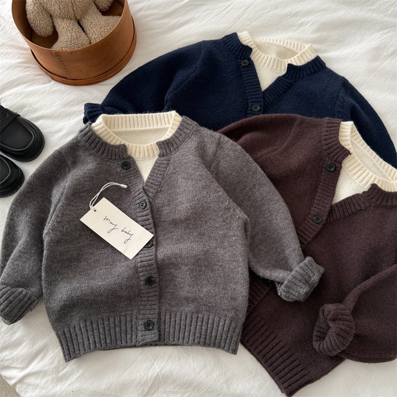 中小童毛衣假两件撞色2025冬