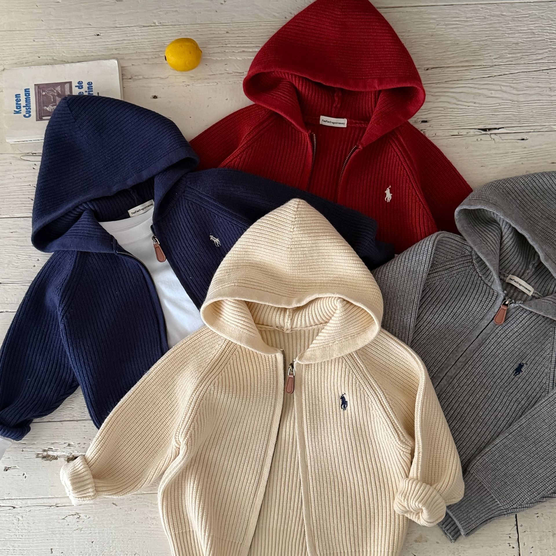 男女童毛衣针织衫连帽秋冬宝宝拉链衫毛线衣简约风儿童外套百搭款