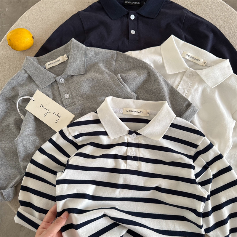 男童长袖T恤翻领透气纯棉2026春A类宝宝POLO衫春秋儿童打底衫条纹