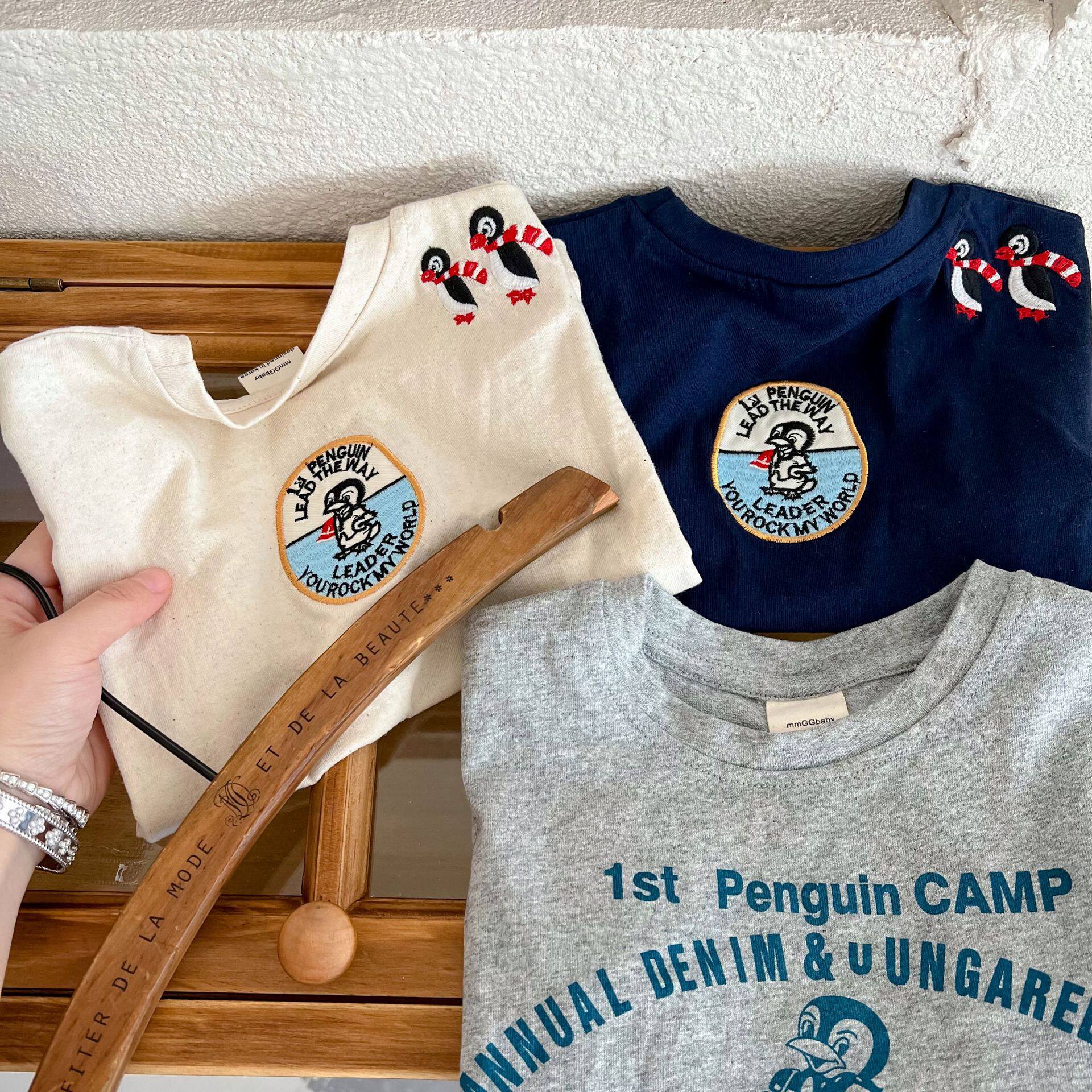 男童短袖t恤卡通绣花女宝宝套头衫23夏款可爱儿童圆领半袖t潮童装